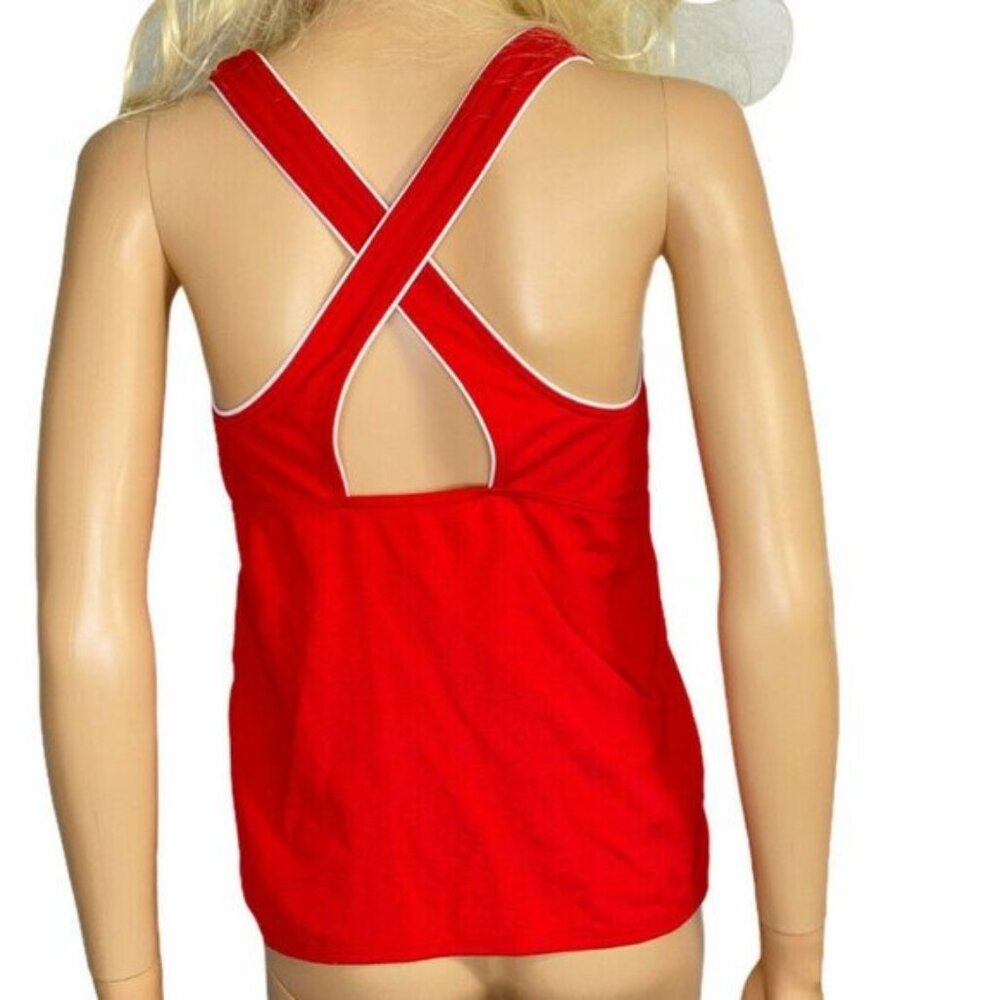 Lands End Womens Square Neck Tankini Swim Top 8L long Red - Picture 11 of 12
